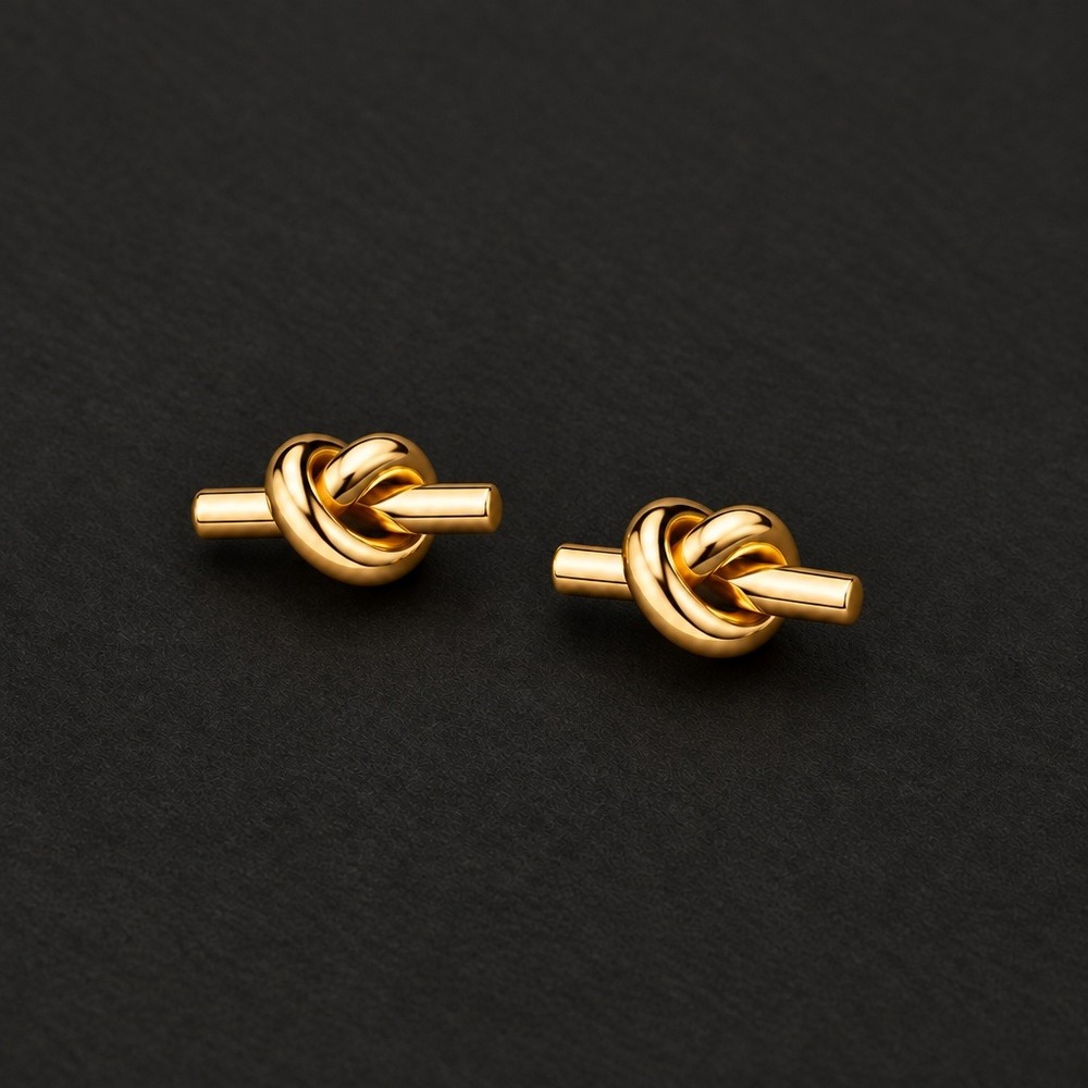 18K Gold Plated Stainless Steel Nautical Knot Bar Stud Earrings Women Gold